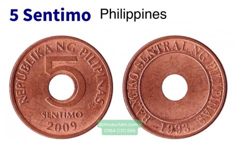 Đồng xu 5 Sentimo Philippines, đồng xu nhỏ xíu 15.5mm, được coi là đồng may mắn của người Phi.