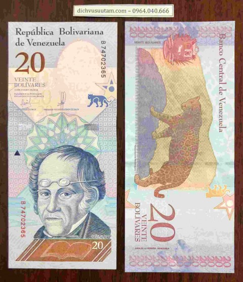 Tiền lạm phát Venezuela 20 Bolivares con báo