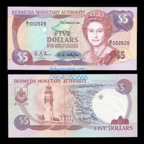 Tiền xưa Bermuda 5 dollars Nữ hoàng Elizabeth II 1997