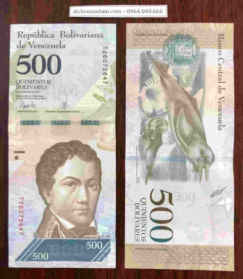 Tiền lạm phát Venezuela 500 Bolivares con cá heo