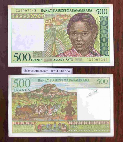 Tiền Madagascar 500 Francs, quốc đảo xa xôi