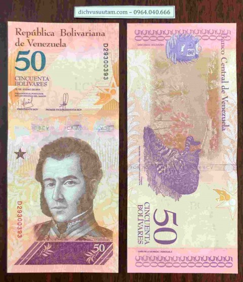 Tiền lạm phát Venezuela 50 Bolivares con mèo