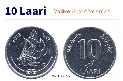 Đồng xu Maldives 10 Laari thuận buồm xuôi gió 18.1mm