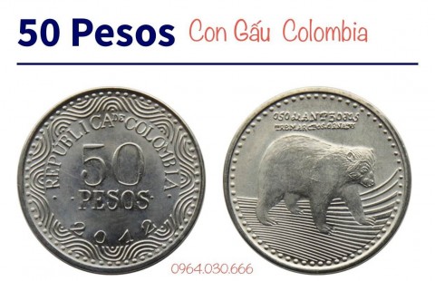 Đồng xu Colombia 50 Pesos con gấu 17mm