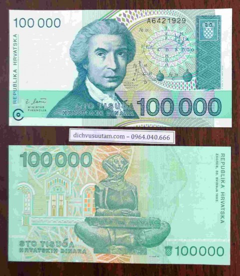 Tiền Croatia 100.000 Dinara