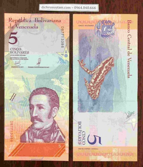 Tiền lạm phát Venezuela 5 Bolivares con ếch
