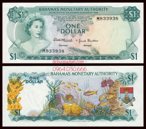 Tiền đảo quốc Bahamas 1 dollar Nữ hoàng Elizabeth II trẻ