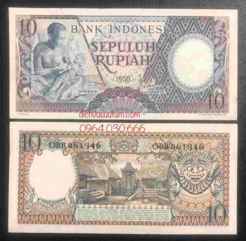Tiền xưa Indonesia 10 rupiah 1958 công nhân làm việc
