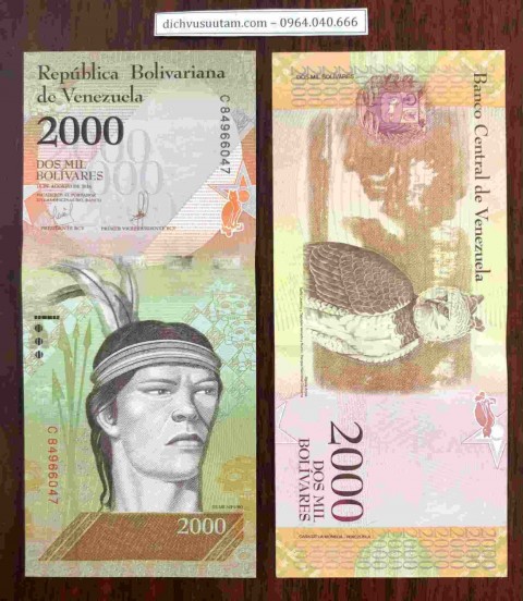 Tiền lạm phát Venezuela 2000 Bolivares con chim cú mèo