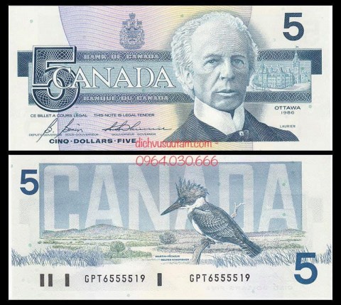 Tiền xưa Canada 5 dollars