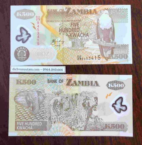 Tiền Zambia 500 Kwacha polymer