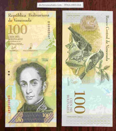 Tiền lạm phát Venezuela 100 Bolivares con chim