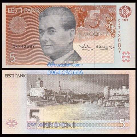 Tiền Cộng hòa Estonia 5 krooni sưu tầm