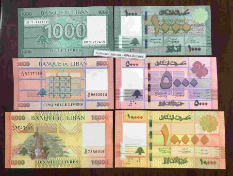 Bộ 3 tờ tiền Liban 1000, 5000, 10.000 Livres