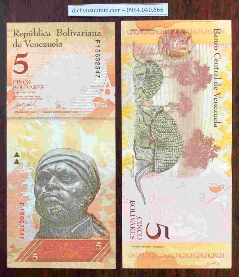Tiền lạm phát Venezuela 5 Bolivares con tê tê