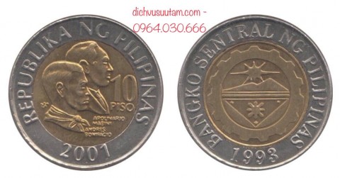 Đồng xu Philippines 10 Pesos 2 thành phần 26.5mm