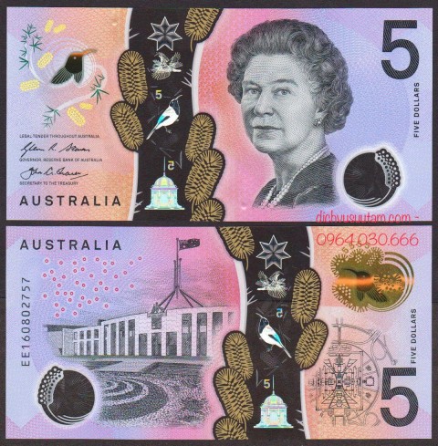 Tiền Australia 5 dollars polymer