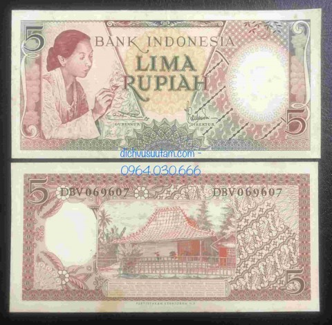 Tiền xưa Indonesia 5 rupiah công nhân làm việc