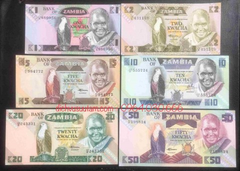 Bộ 6 tờ tiền khác nhau của Cộng hòa Zambia