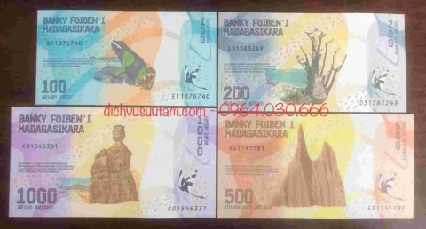 Bộ 4 tờ tiền Cộng hòa Madagascar