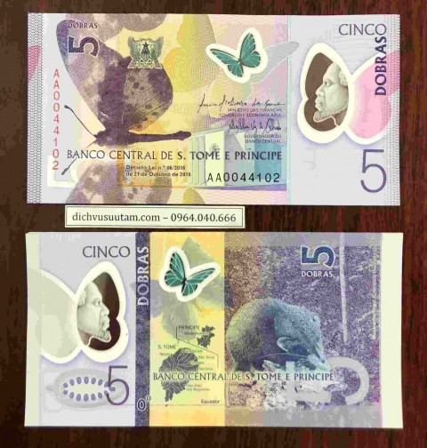 Tiền Sao Tome và Principe 5 dobras con chuột  polymer