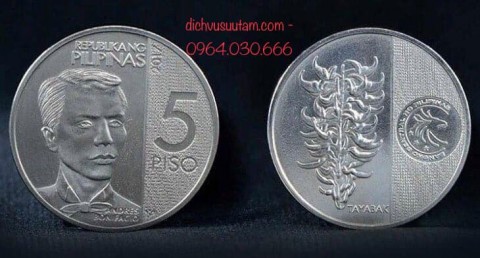 Đồng xu Philippines 5 Pesos trắng 25mm