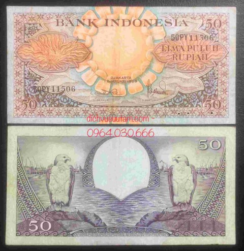 Tiền xưa Indonesia 50 rupiah 1959 con chim