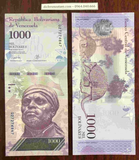 Tiền lạm phát Venezuela 1000 Bolivares con tê tê