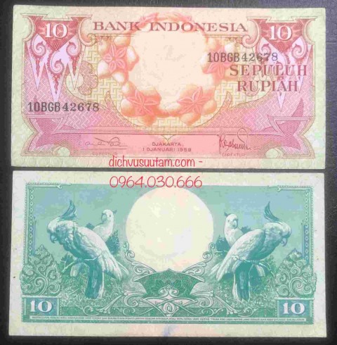 Tiền xưa Indonesia 10 rupiah 1959 con chim