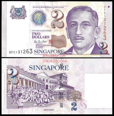 Tiền Singapore 2 dollars polymer