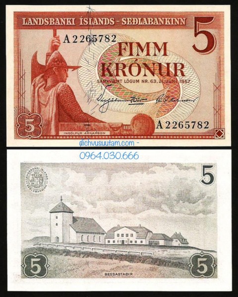 Tiền Băng đảo Iceland 5 kronur 1957