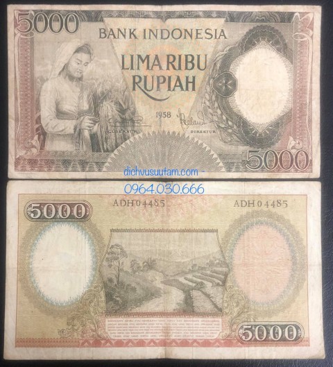Tiền xưa Indonesia 5000 rupiah 1958