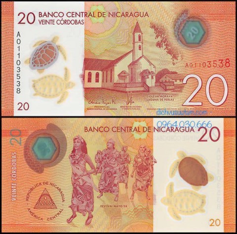 Tiền Nicaragua 20 cordobas polymer