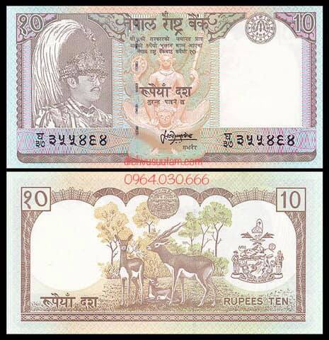 Tiền Nepal 10 rupees 2 con nai