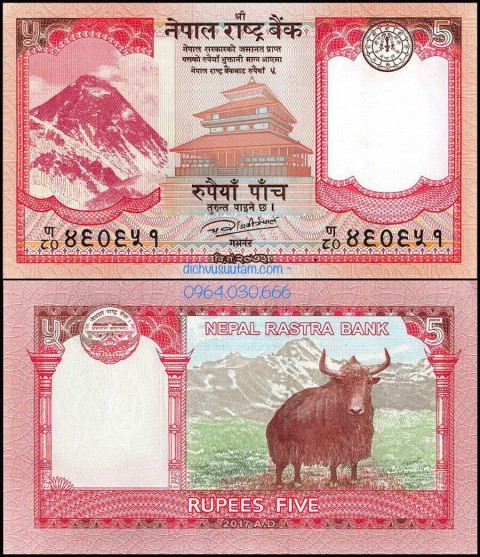 Tiền Nepal mới 5 rupees con trâu