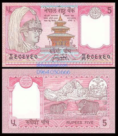 Tiền xưa Nepal 5 rupees 2 con trâu