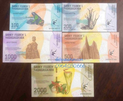 Bộ 5 tờ tiền khác nhau của Cộng hòa Madagascar