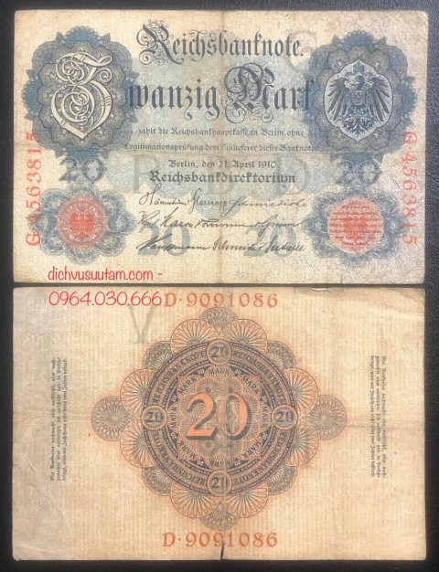 Tiền cổ Đức 20 Mark 1910