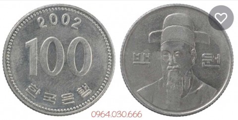Đồng xu Hàn Quốc 100 won cũ 24mm