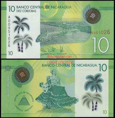 Tiền Nicaragua 10 Cordobas Polymer