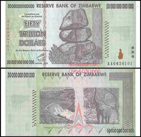 Tiền lạm phát Zimbabwe mệnh giá 50 ngàn tỷ dollars