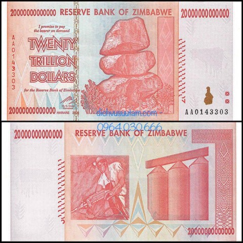 Tiền Zimbabwe lạm phát mệnh giá 20 ngàn tỷ dollars