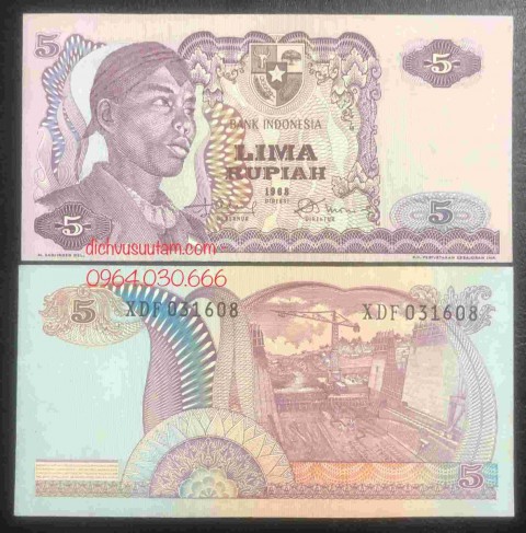 Tiền xưa Indonesia 5 rupiah 1968