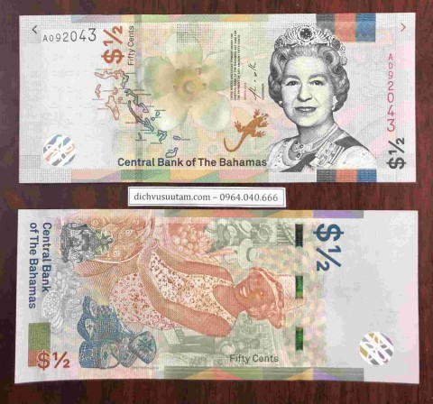 Tiền Bahamas 1/2 dollars Nữ Hoàng Elizabrth II