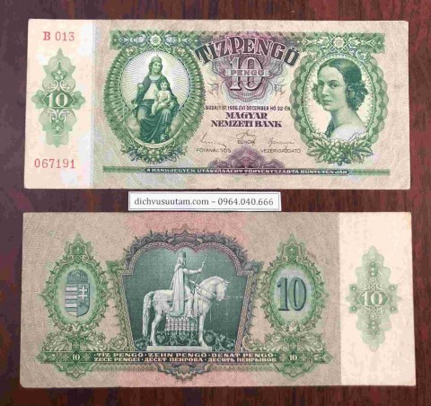 Tiền Hungary 10 Pengo hình ảnh Thiên Thần bế Chúa Jesu 1936