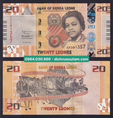 Tiền Sierra Leone 20 leones mới phát hành