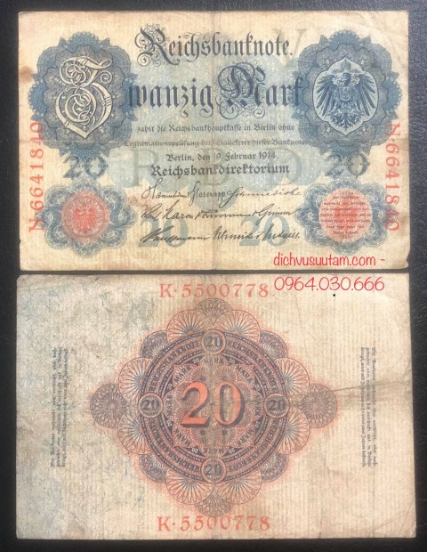 Tiền cổ Đức 20 Mark 1914