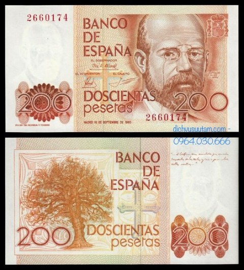 Tền xưa Tây Ban Nha 200 pesetas
