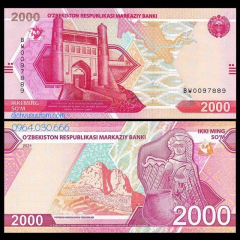 Tiền Uzbekistan 2000 som mới phát hành 2021
