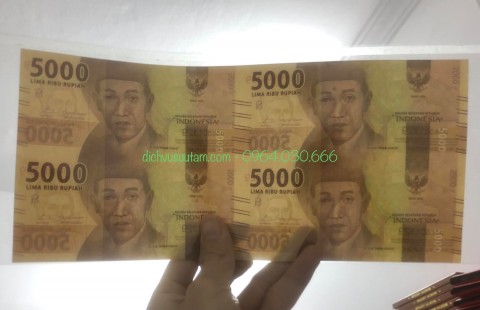 Tiền Indonesia 5000 rupiah Uncut, 4 tờ nguyên khối